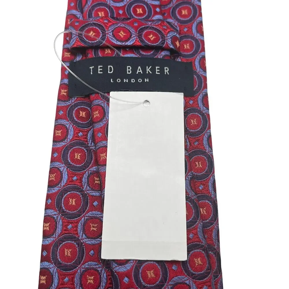 NWT $80 Ted Baker Silk Red Blue Floral Neck Tie Made in Italy